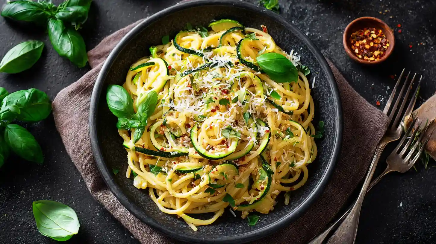 Schnelle Pasta mit Zucchini, einfaches Rezept in 20 Minuten.