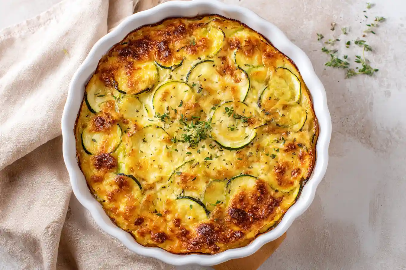 Goldbrauner Kartoffel Zucchini Auflauf frisch aus dem Ofen