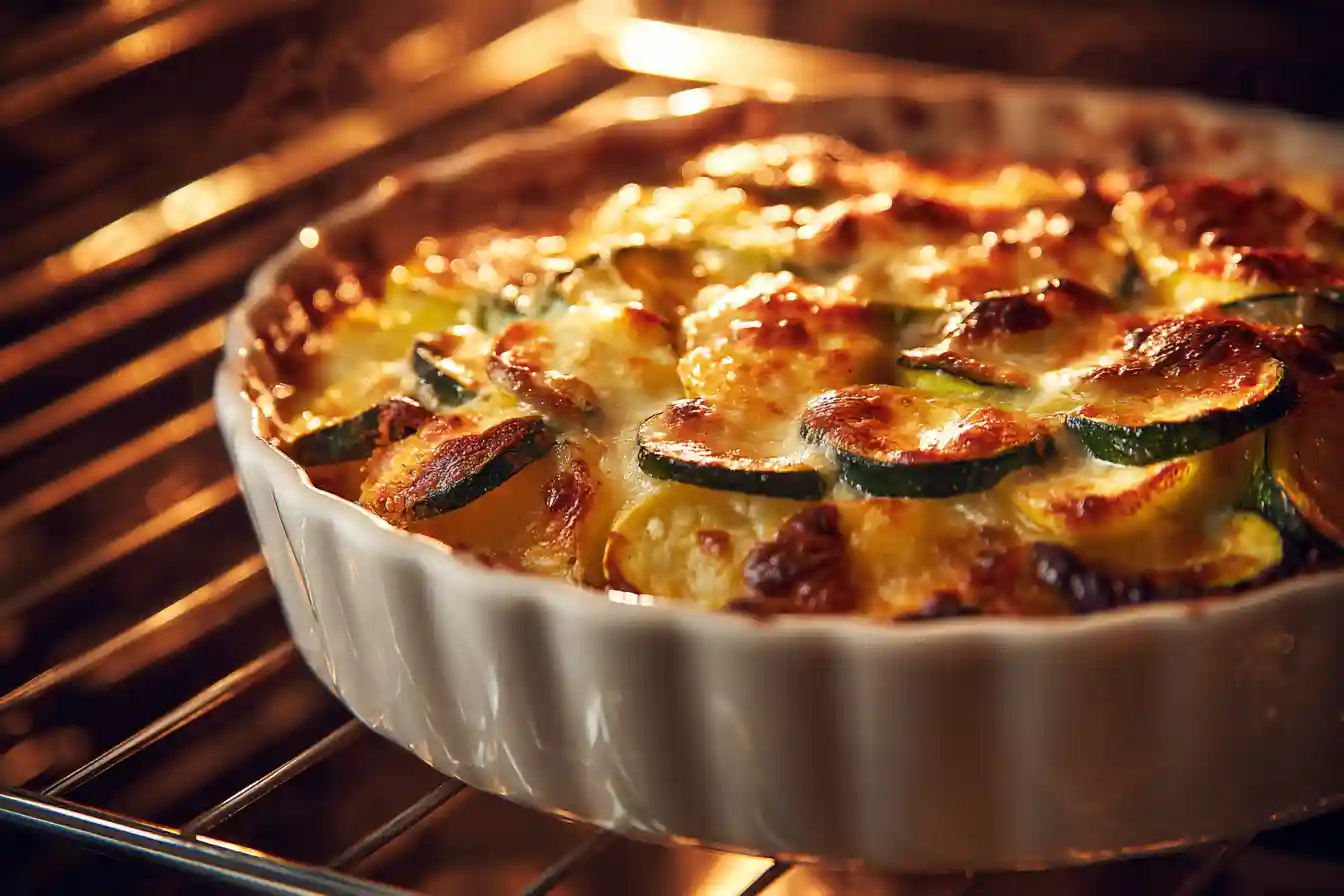 Goldbrauner Kartoffel Zucchini Auflauf frisch aus dem Ofen