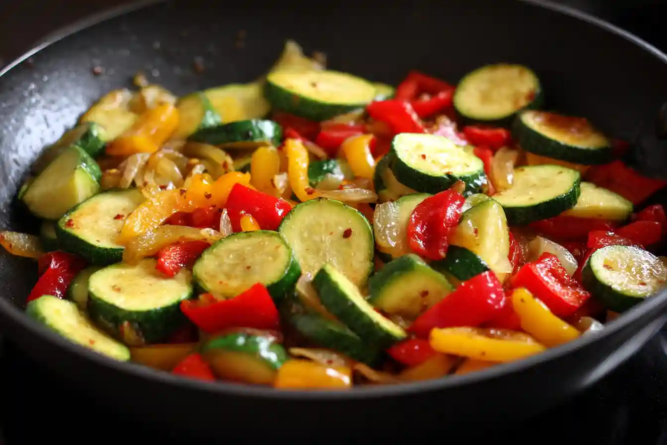 Schnelle Zucchini-Pfanne mit Hähnchen und Paprika