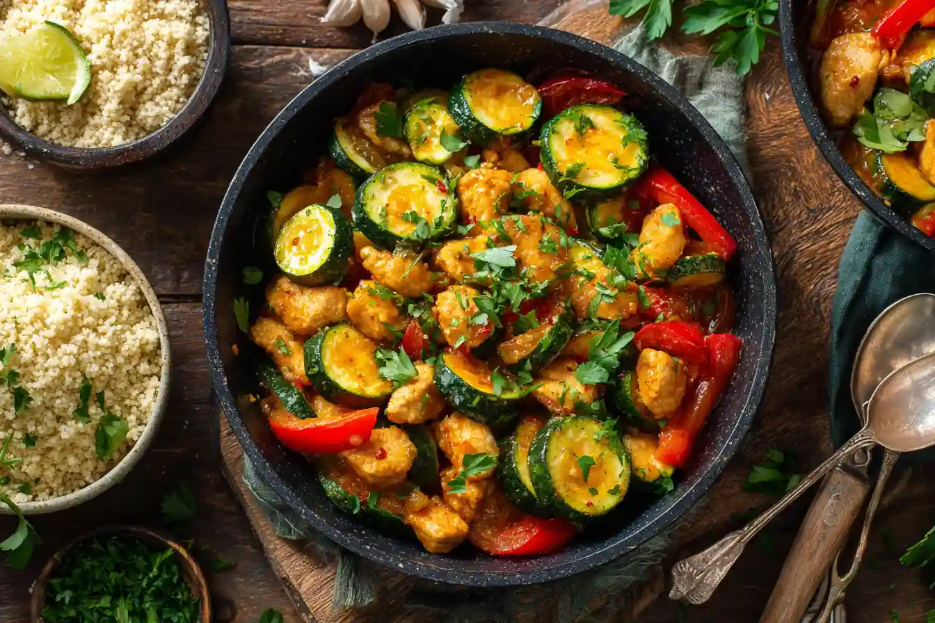 Schnelle Zucchini-Pfanne mit Hähnchen und Paprika