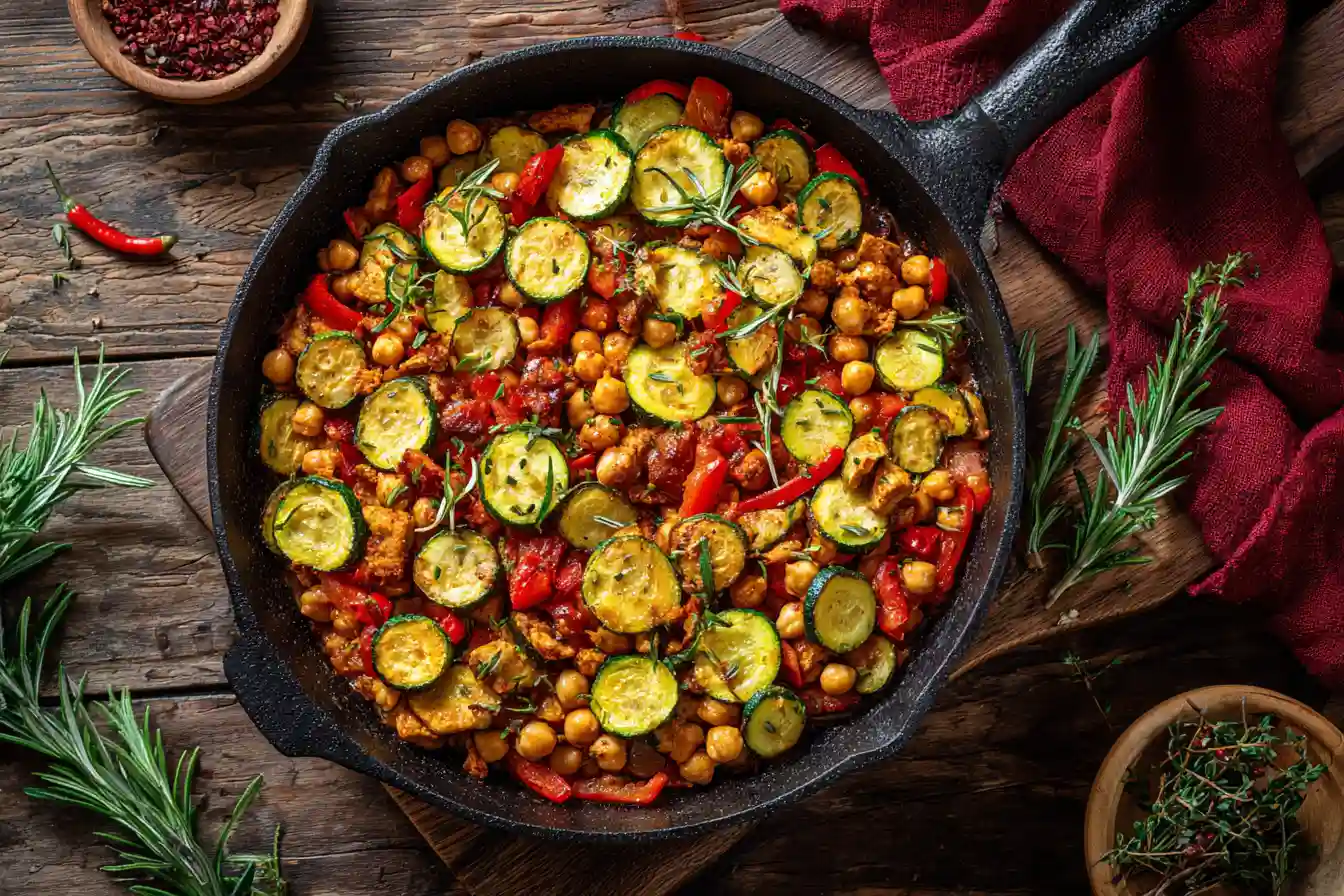 Schnelle Zucchini-Pfanne mit Hähnchen und Paprika