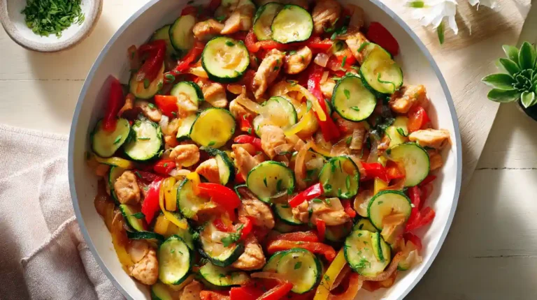 Schnelle Zucchini-Pfanne mit Hähnchen und Paprika