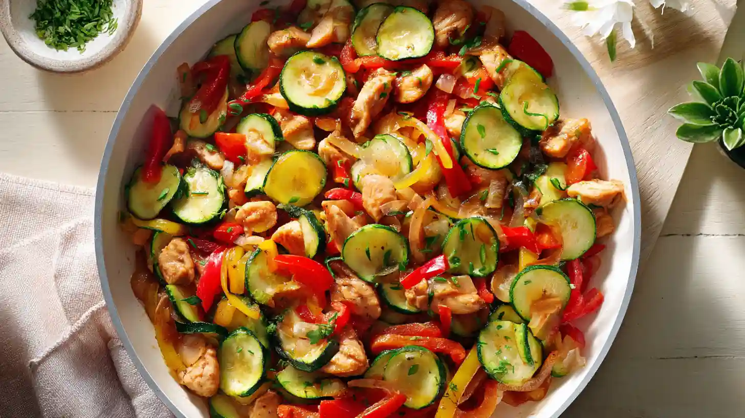 Schnelle Zucchini-Pfanne mit Hähnchen und Paprika